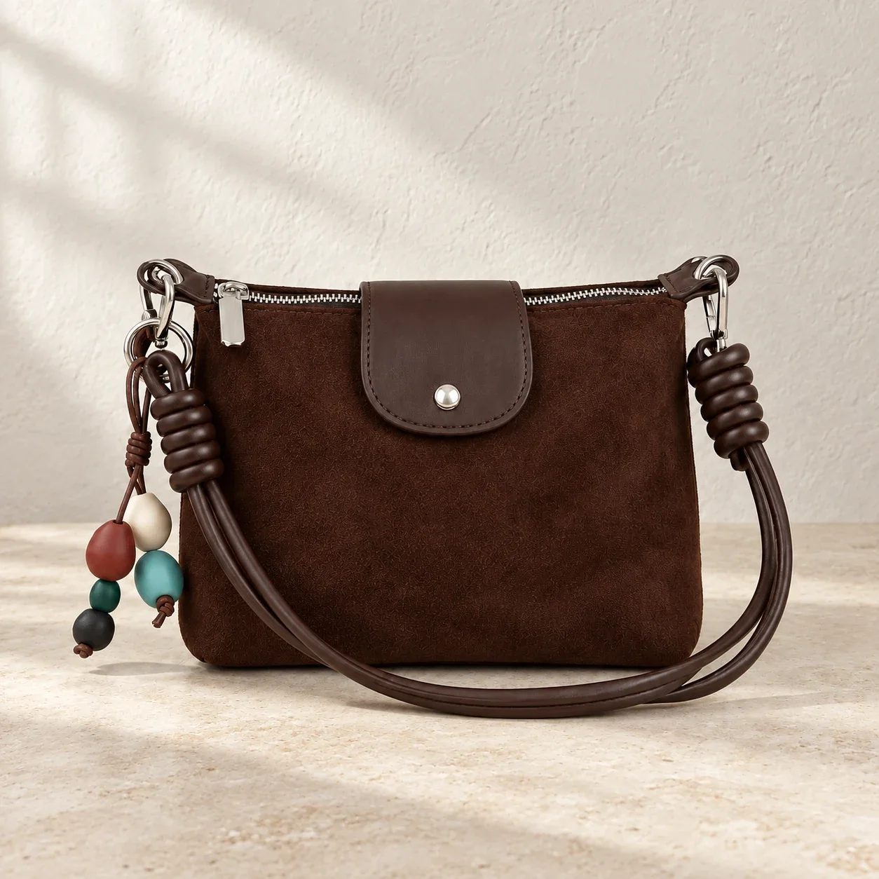 Brown charm shoulder bag: full product view