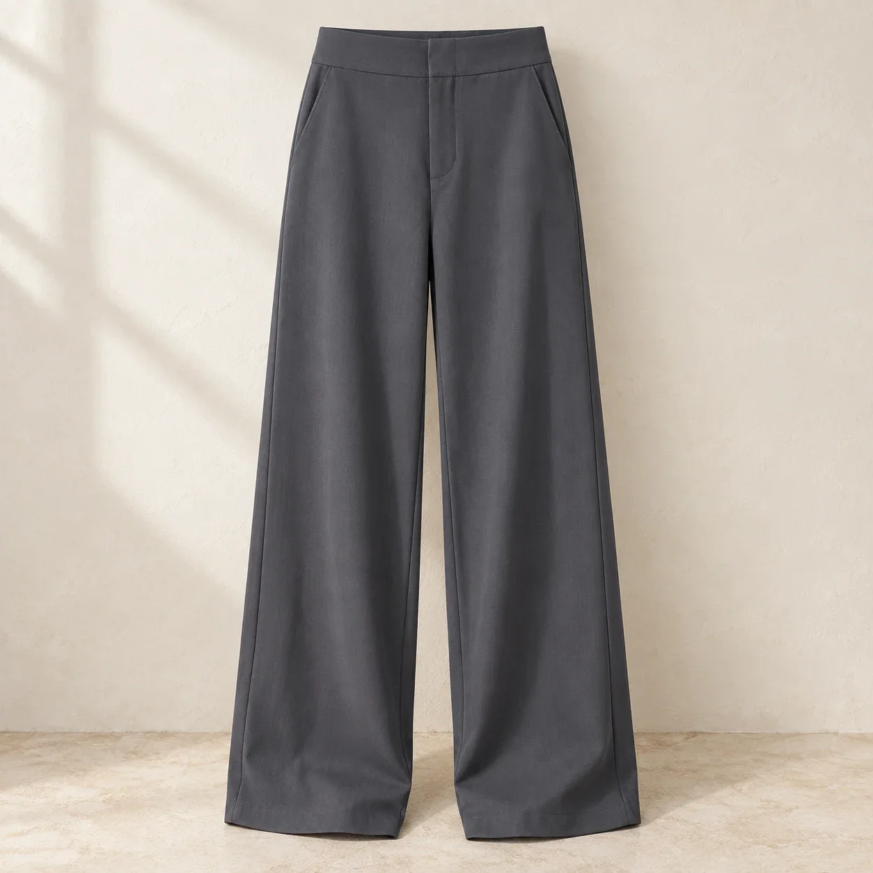 Dark grey wide-leg trousers: full product view
