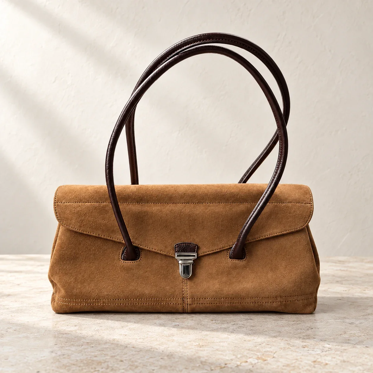 Tan shoulder tote: full product view