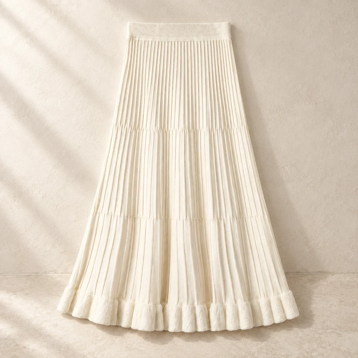 Ivory pleated skirt: full product view
