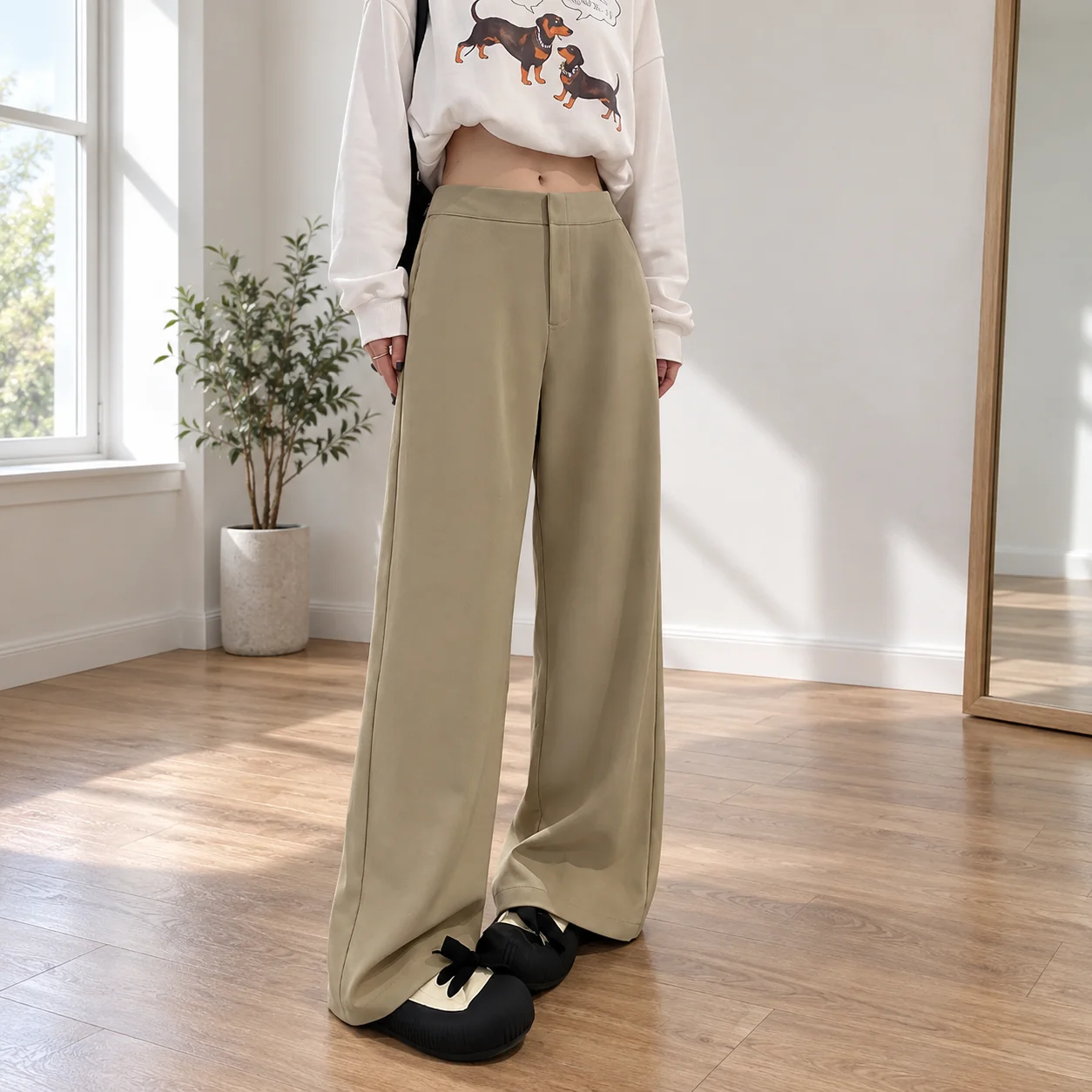 Delphine Wide Leg Trousers — Khaki