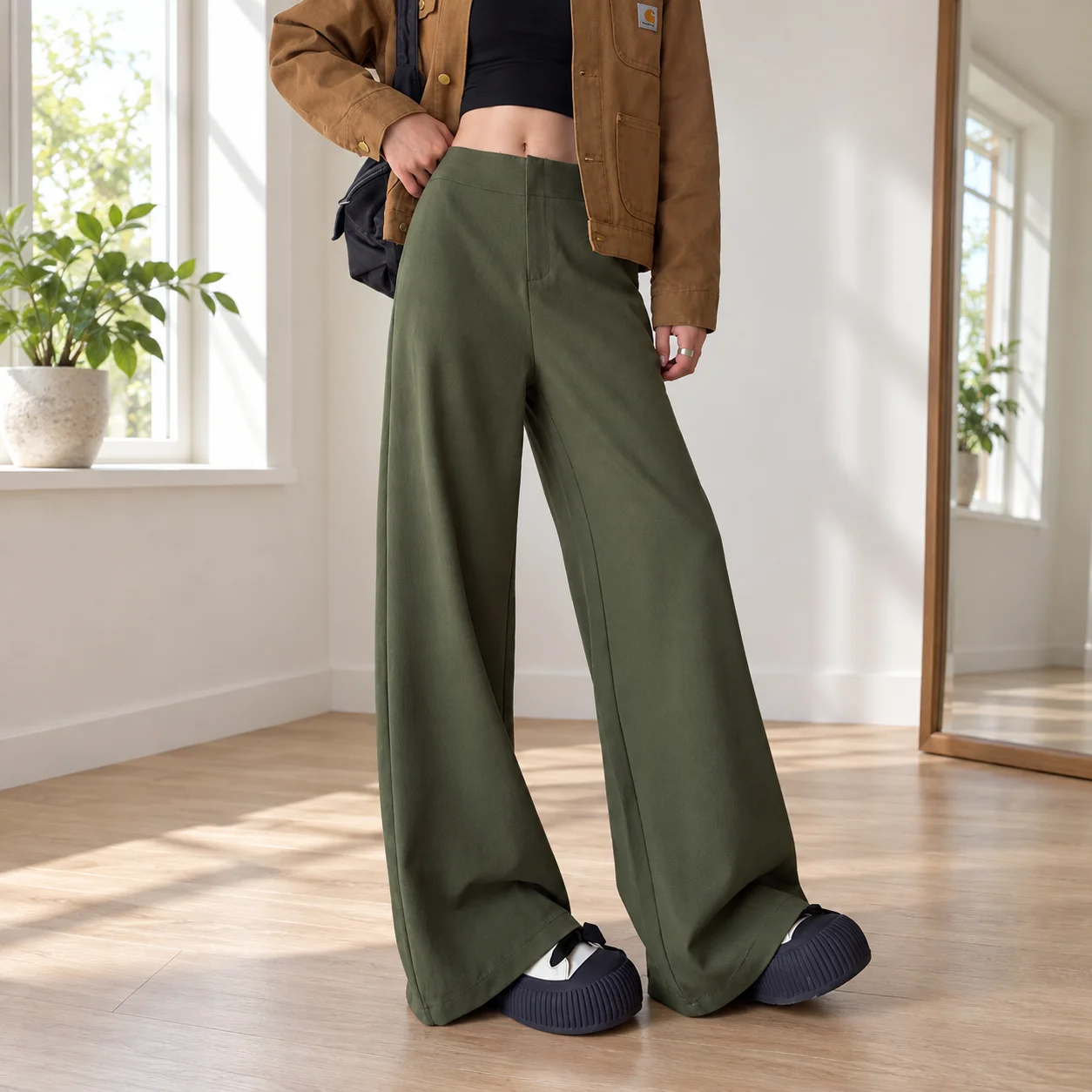 Delphine Wide Leg Trousers — Olive
