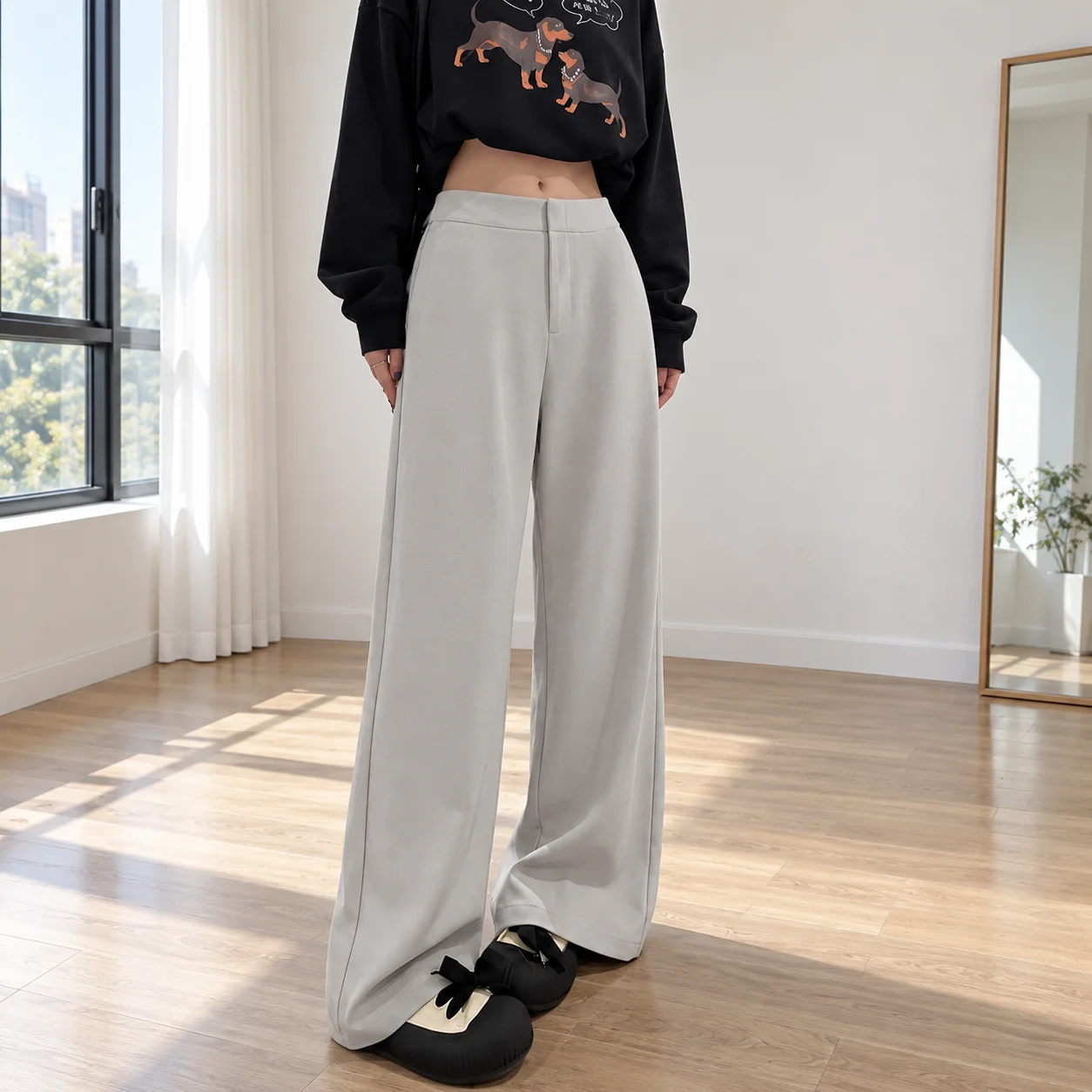 Delphine Wide Leg Trousers — Light grey