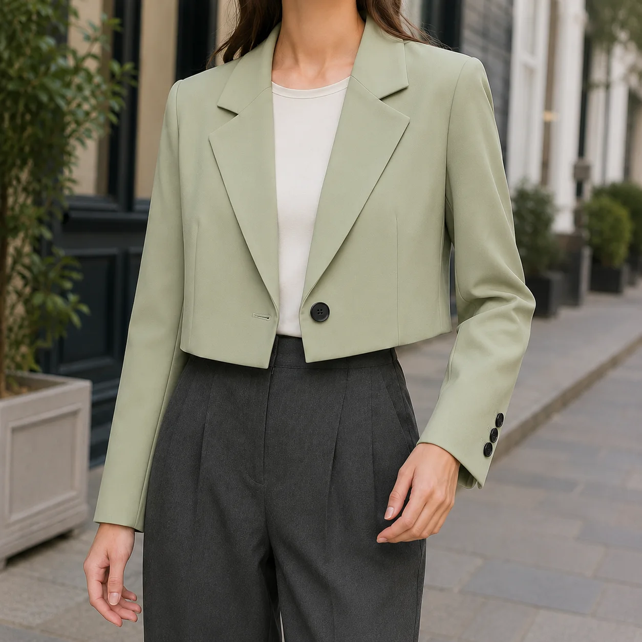 Christabel Cropped Blazer — Pea Green