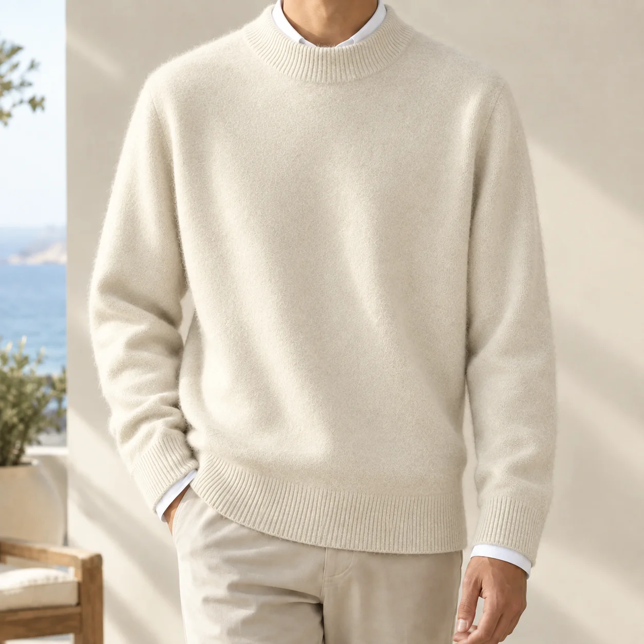 Blake Ribbed Neck Sweater — Beige