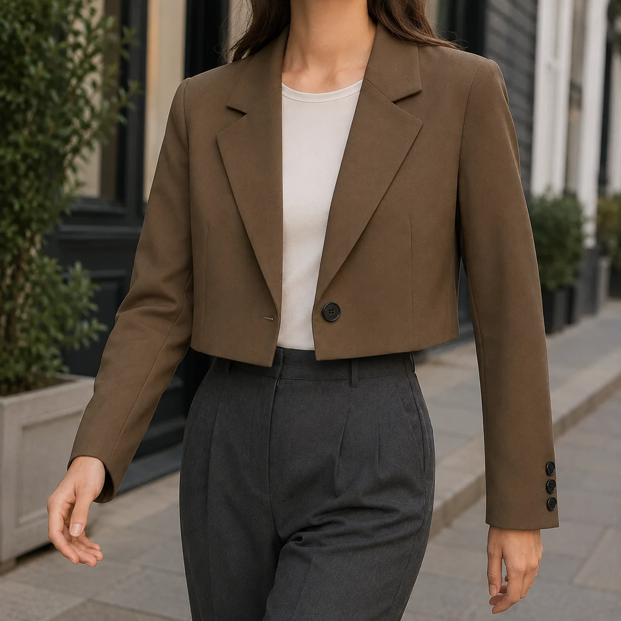 Christabel Cropped Blazer — Coffee Brown