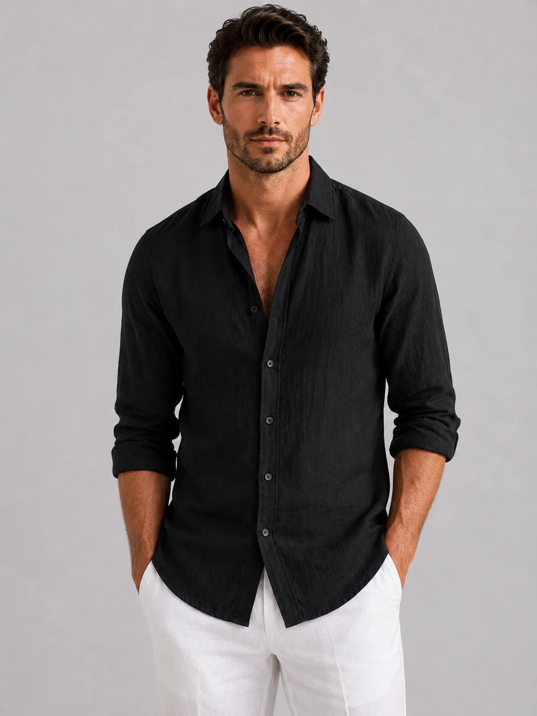 Men’s Linen Look Summer Shirt – Relaxed Fit Button-Up