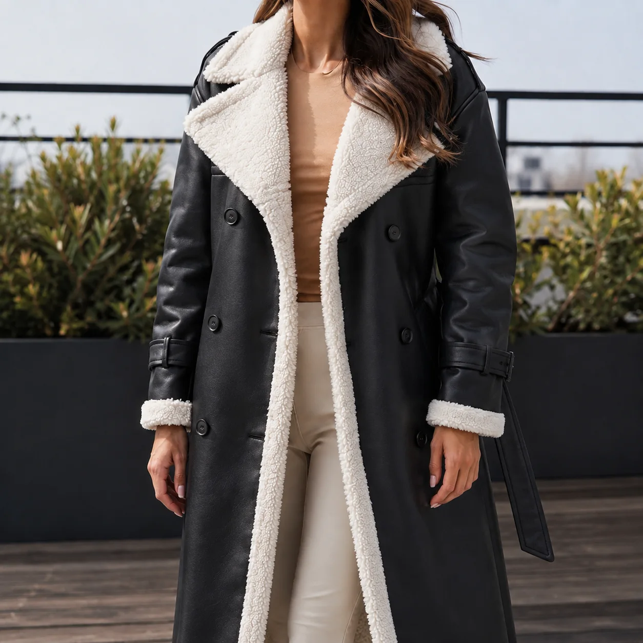 Soledad Contrast Trim Coat — Beige