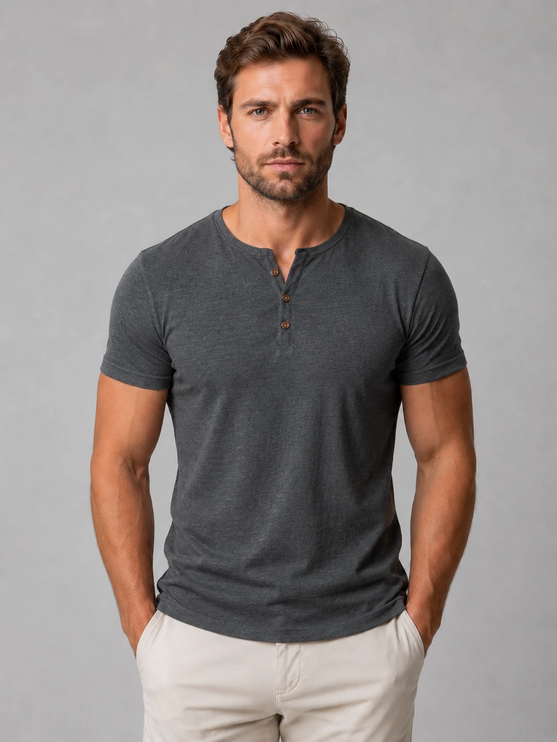 Men's Slim Fit Henley T-Shirt – Casual Button Neck