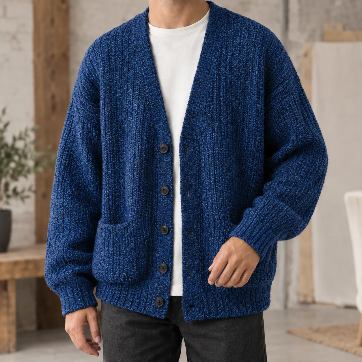 Wyatt Ribbed Cardigan — Navy Blue