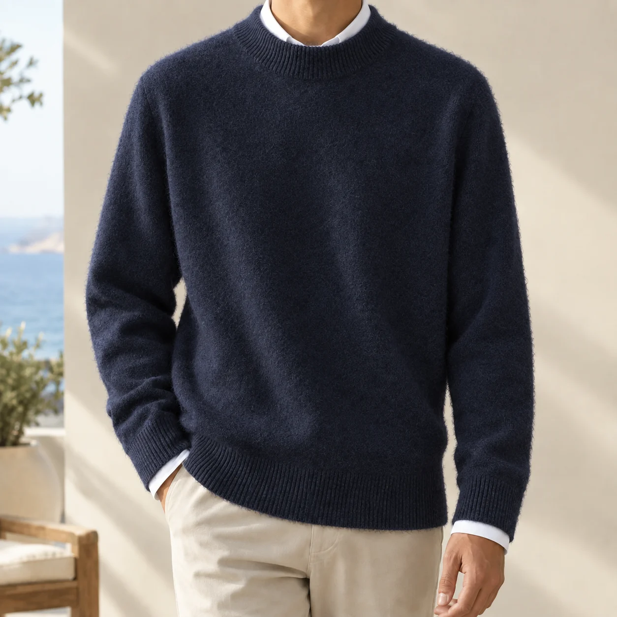 Blake Ribbed Neck Sweater — Navy Blue