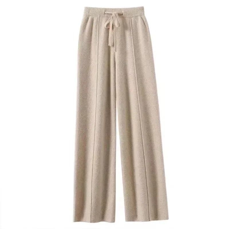Siena Knit Drawstring Trousers — Beige / Khaki