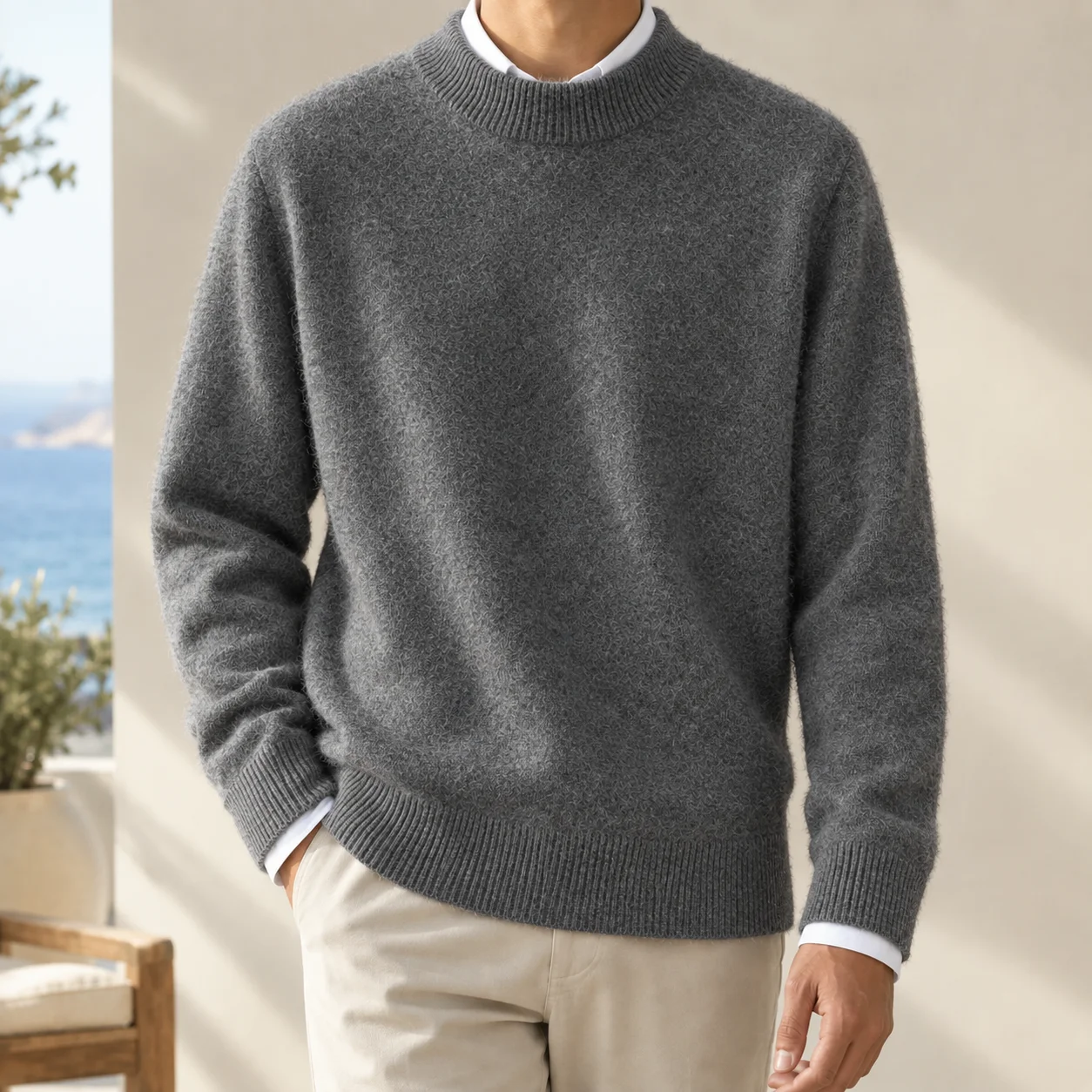 Blake Ribbed Neck Sweater — Dark Gray