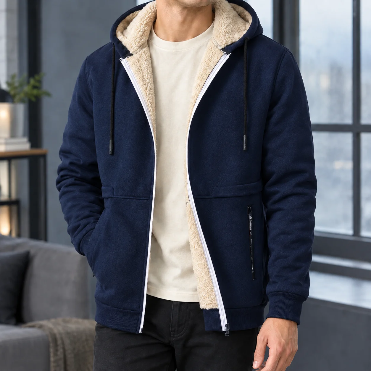 Valentin Lined Hooded Jacket — Navy Blue