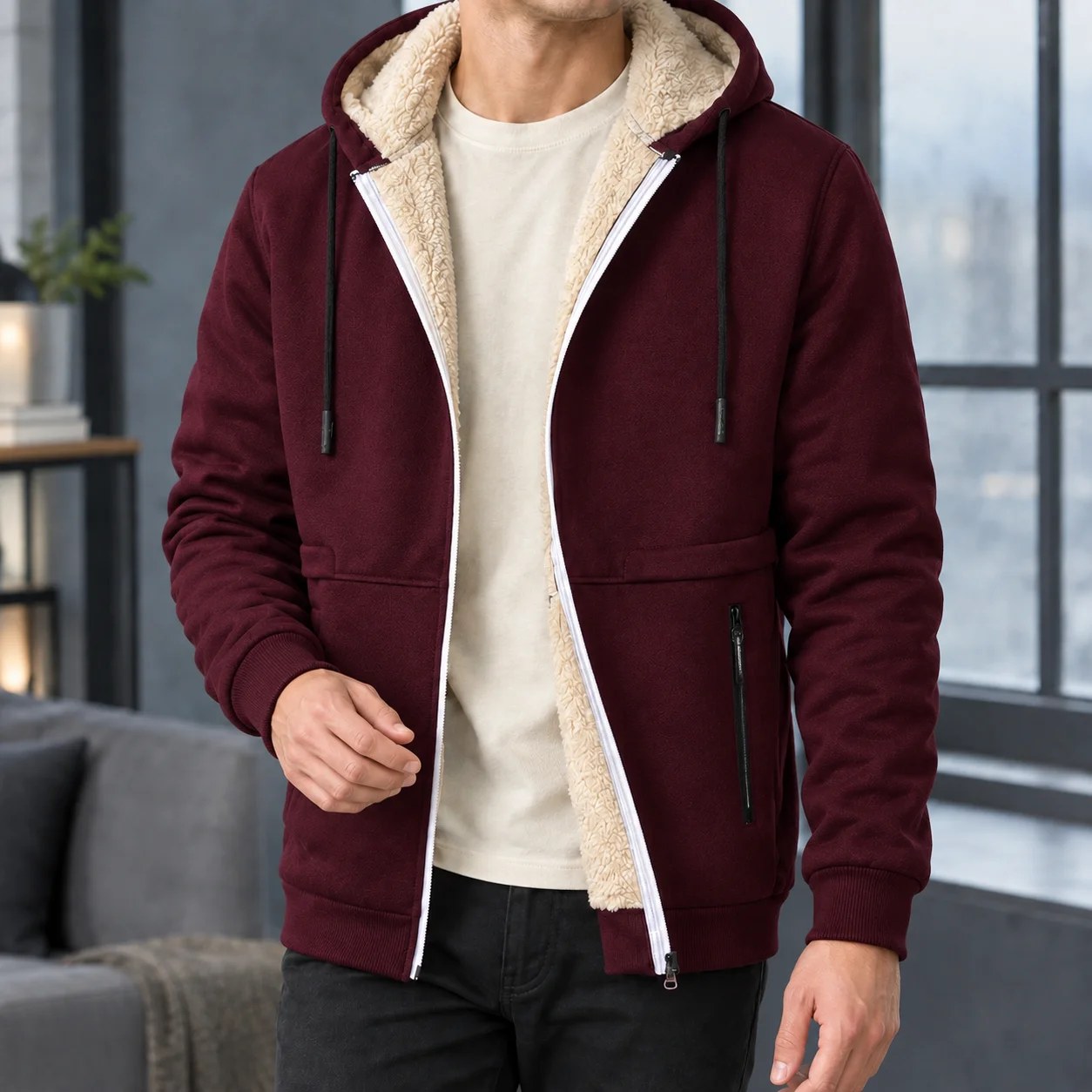 Valentin Lined Hooded Jacket — Burgundy
